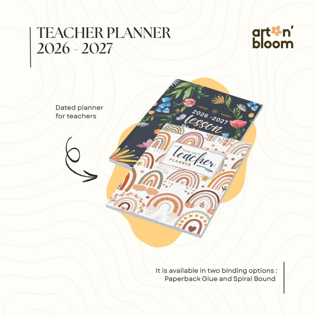 Teacher Lesson Planner 2026-2027 available in Paperback Glue and Spiral Bound binding options