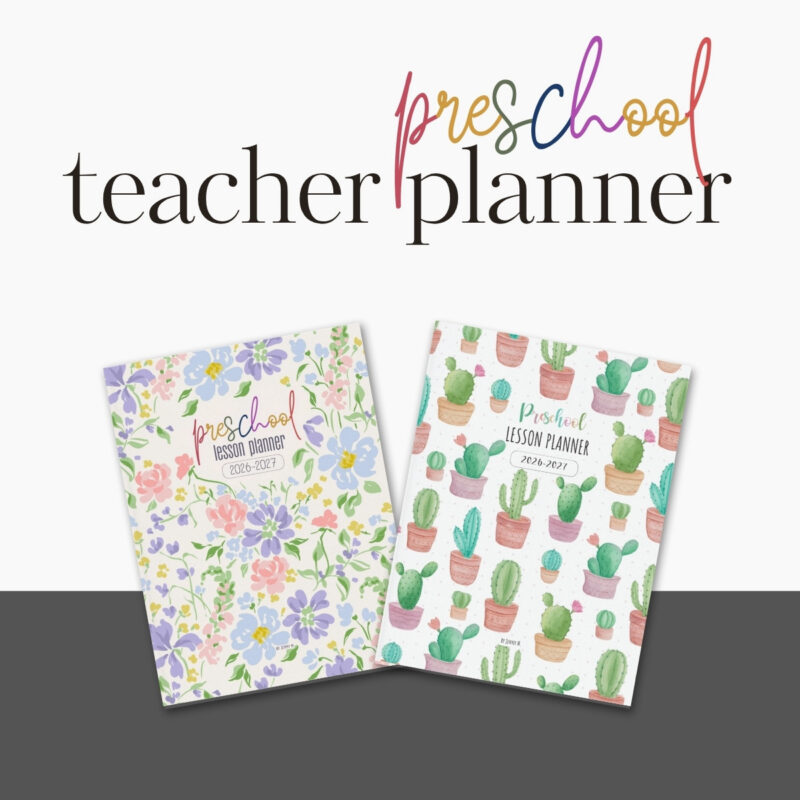 Preschool teacher planner book available in flower and cactus cover designs